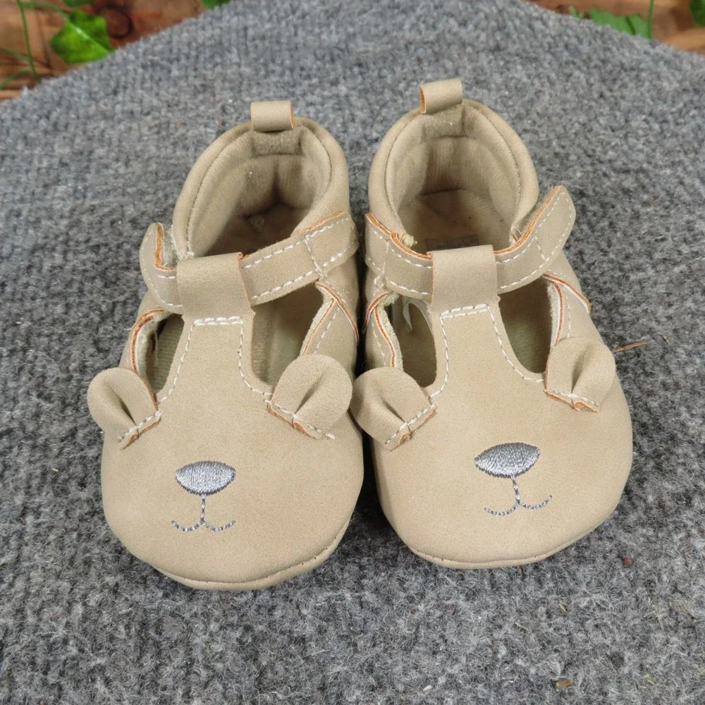 Carter's Baby Bear Moccasin Crib Shoes 3-6 Months Tan‎ Faux Leather Soft Sole